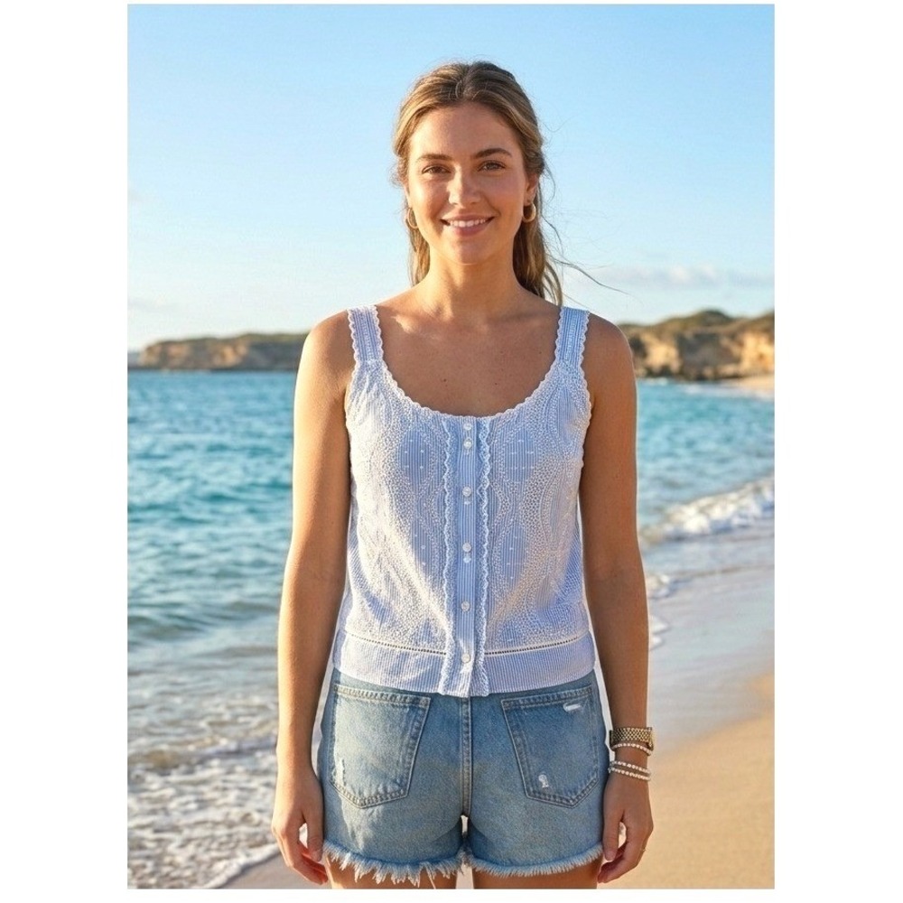 Sundance Lea Kerchief Camisole M Blue Embroidered Eyelet Tank Top Boho‎ NWT